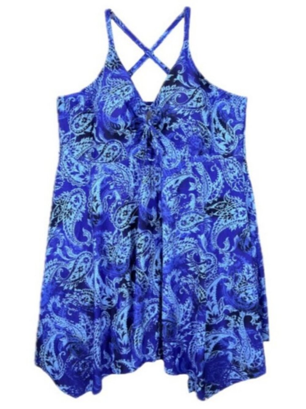 Hanna Nikole Tankini Swimsuit Blue Paisley Print Racerback Sze 24W V-Neck Summer